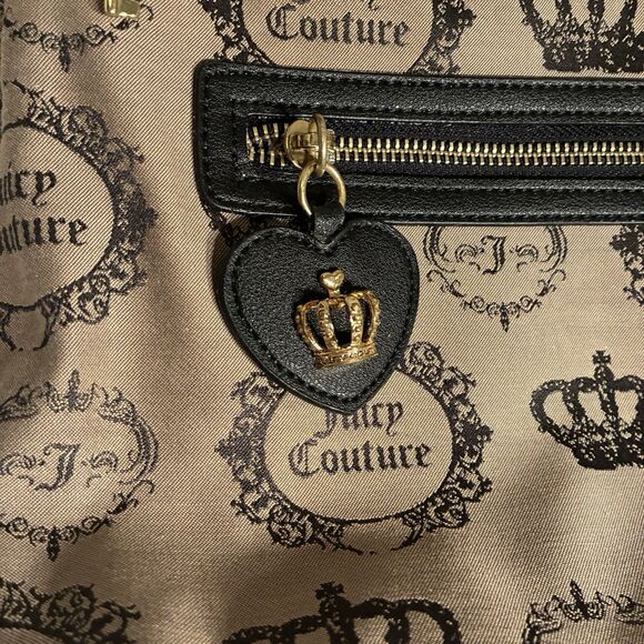 A Juicy Couture tan And Black Medium Backpack With Crown And Key. Fold Over Top - Picture 12 of 13